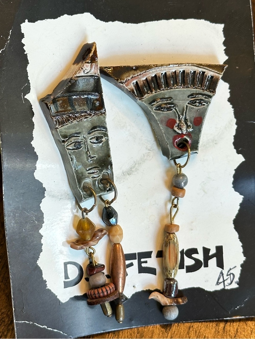 Vintage 80s D.L. Fetish Handmade Clay Face Dangle Earrings